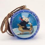 Handmade Inside-Painted Glass Ornament - Blue-Ski Cat Design