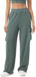 ODODOS Women's Modal Soft Wide Leg Cargo Pants with Pockets Adjustable Shockcord High Waist Loose Jogger Pants, Slate Green, Medium