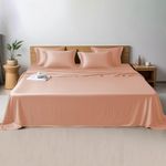 LINENWALAS King Bed Sheet Set, 300 Thread Count 100% Bamboo King Bedding Set, Cooling Sateen Weave Silk Sheets Set with 1 Fitted Sheet, 1 Flat Sheet & 2 Pillowcases (King, Peach Fuzz)