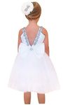 2Bunnies Girl Rhinestone Satin Bow Tulle Party Birthday Flower Girl Dresses (White Knee, 6)