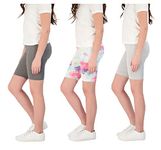 Hind 3-Pack Girls Athletic Shorts, Bike Shorts, Workout Clothes for Girls (Tie Dye-Heather Grey-Charcoal, 10-12)