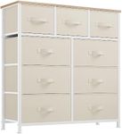 YITAHOME Dresser with 9 Drawers - Fabric Storage Tower, Organizer Unit for Living Room, Hallway, Closets - Sturdy Steel Frame, Wooden Top & Easy Pull Fabric Bins (Cream White)