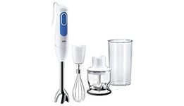 Braun MultiQuick 3 MQ3025 Hand Blender, Spaghetti Mixer, 2 Speeds, Splash Control, Dishwasher Safe parts, 350ml Chopper, Whisk and BPA-Free Plastic Beaker - White