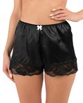 Satini Women's Lingerie Lace Briefs Panties French Knickers Satin Shorts (Black, M)