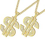 Stibest 2 Pieces Plated Chain for Men with Dollar Sign Pendant Necklace, Hip Hop Dollar Necklace, Zinc, Rhinestone