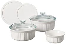 CorningWare French White 7-Pc Ceramic Bakeware Set with Lids, Chip and Crack Resistant Stoneware Baking Dish, Microwave, Dishwasher, Oven, Freezer and Fridge Safe