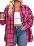 IN'VOLAND Womens Plus Size Flannel Plaid Shirts Long Sleeve Lounge Lapel Boyfriend Button Down Tartan Jacket Coats Pink