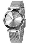 CIVO Womens Watch, Waterproof Ladies Watch, Analog Quartz Wrist Watches for Women Silver Stainless Steel Mesh Strap Elegant Dress Designer Womens Watches Diamond Timescale Dial