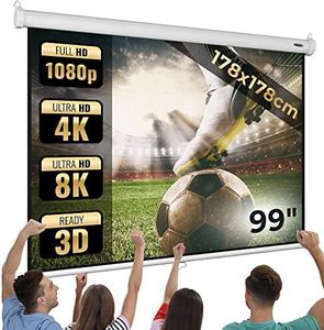 Jago® Ecran Projection - 1:1, 4:3, 16:9, HD 4K 3D, Manuel Extensible, Gain 1,0 - Projecteur Video, Videoprojecteur Portable, Écrans de Projection TV et Home Cinema (178x178-99")
