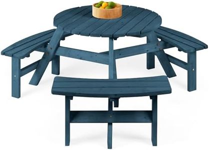Best Choice Products 6-Person Circular Outdoor Wooden Picnic Table for Patio, Backyard, Garden, DIY w/ 3 Built-in Benches, 500lb Capacity - Harbor Blue