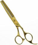 Equinox Professional Hair Thinning - Texturizing Scissors - Razor Edge Series for Barbers - curved thinning shears - left handed thinning shears - professional hair thinning shears - 6.5" (Gold)