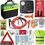 HolaKit 78-Piece Car Emergency Kit - Comprehensive Roadside Assistance Kit with Jumper Cables, Portable Air Compressor, Tow Straps, First Aid Kit, and Essential Safety Tools for Men and Women