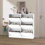 CuisinSmart Shoe Storage Cabinet for Entryway, 6 Tiers Shoe Organizer with Carved Panels, Symmetric Design Hidden Shoe Rack, Carving Shoe Closet for Front Door Entrance Outdoor White