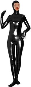VSVO Shiny Spandex Open Face Full Bodysuit Zentai Suit for Adults and Children (Large, Black)