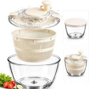 LYTYCJD Large 5.2 Qt Glass Salad Spinner with Storage Lid Glass Bowl White