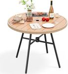 YITAHOME Round Patio 36.6'' Dining Wood Table for 4-Person w/1.96" Umbrella Hole, Rattan Wrapped Tabletop and Sturdy Iron Frame Perfect for Lawn Backyard Garden