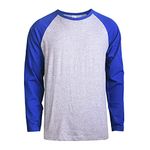 TOP PRO Men's Full Length Sleeve Raglan Cotton Baseball Tee Shirt, Royal Blue/Heather Gray, S