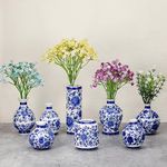 Dandat 8 Pcs Chinoiserie Bud Vases Small Blue and White Flower Porcelain Vase Ceramic Vintage Floral Chinese Vase Set for Home Dining Room Living Room Shelf Table Centerpieces Decor(Vintage)