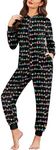 Ekouaer Christmas Onesie Pajamas Womens One Piece Pajamas Fleece Onesie Sleepwear Zipper Jumpsuit with Pocket Christmas Light Strips L