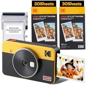 KODAK Mini Shot 2 Retro 4PASS 2-en-1 Cámara Instantánea e Impresora de Fotos (5,3x8,6cm) + Pack con 68 Hojas, Amarillo