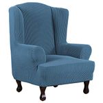 H.VERSAILTEX High Stretch Sofa Cover 1 Piece Couch Shield Machine Washable Stylish Furniture Cover/Protector with Spandex Jacquard Checked Pattern Fabric (Wing Chair, Dusty Blue)