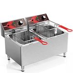 EGGKITPO Deep fryers Commercial Deep Fryer 12L x 2 Large Dual Tank Electric Countertop Fryer for Restaurant with 2 Frying Baskets and Lids, 1800W x 2, 120V