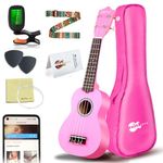 Everjoys Soprano Ukulele Beginner Kit 21 Inch Ukelele w/How to play Songbook Carrying bag Digital Tuner All in One Set (Pink)