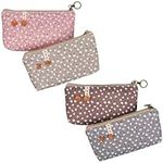 BELLE VOUS (4 Pack Floral Canvas Pencil Case Set - Zipper Pouch Bags for School, Stationery, Cosmetics, Makeup, Toiletries, Craft Supplies and Travel