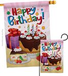 Breeze Decor Birthday Happy Garden House Flags Set Celebration Cake Gift Present Candy Bouquet Occasion Anniversary Party Small Decorative Yard Banner Made in USA 28 X 40