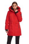 Alpine North Women’s Vegan Down Mid-Length Parka - Insulated, Water-Repellent Winter Coat with Hood, Jacket For Women (Crimson, Large)