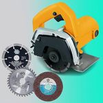 Shoppingekart 220v 110mm Portable Stone Block/Concrete/Tile Cutter Machine With 3 Pieces Wheels/Discs for Cutting Saw 1050W Hand Electric Marble Cutter (Size -110mm, Plastic, multicolor)