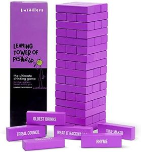 THE TWIDDLERS - Tumbling Tower Drinking Stack Game - 54 Wooden Blocks with Tasks Commands, Fun Stackable Party Games for Students, Adults, Freshers, Stag & Hen Do's