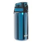 Ion8 Kids Water Bottle, Steel 400ml, Leak Proof, One-Finger Open, Dishwasher Safe, Hygienic Flip Cover, Carry Handle, Spill-free On-The-Go, Durable, Metallic Blue