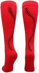 MadSportsStuff Softball Socks with Stitches Over the Calf (Red/Black, Medium)