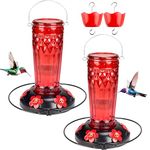 Hummingbird Feeder 2pack-16Ounces，6 Feeding Ports Glass Hummingbird feeders for Outdoors,Wide Mouth for Easy Filling/Cleaning，Hanging for Garden Backyard Decor, Includes Ant Moat (Red)