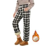 ELEG & STILANCE Winter Thickened Plaid/Checked Pattern Wide Leg Pants Women Lamb Wool Casual Warm Loose Thin Warm Pants/Trousers (in, Numeric, 36, Plus, Grey)