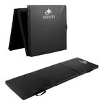 Premium Gymnastic Tumble Mat - Non-Slip PU Leather Surface, High-Density Rebound Inner Material - 6FT Tri-Fold with Carry Handles for Yoga, Pilates, and More. (Black - Gymnastics Mat)