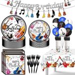 Music Theme Party Decorations 110pcs Guitar Birthday Party Decorations, Music Happy Birthday Banner, Ballons,Tableware for Rock Baby Supplies