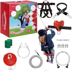 EDOSTORY 98 Feet Backyard Zip Line Kit for Kids and Adult Up Outdoor to 330lb with Stainless Steel Ziplines Spring Brake and Safety Harness, Christmas and Birthday Gifts for Kids(Red)