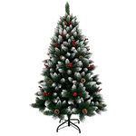 YOLOK 6FT Artificial Christmas Tree 928 Branches Snow Flocked Xmas Tree with Red Berries Metal Base Premium Christmas Tree for Holiday Décor