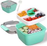 Salad Bowls, Salad Lunch Container, Bento Style Food Storage with 3 Compartments for Salad, Sandwich, Snacks, Toppings & Dressing, Leak-Proof and BPA Free