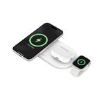 Belkin Magsafe 3-in-1 Wireless Charging Pad Qi2 15W + Additional USB-C Port - MagSafe-Compatible, Charging Station for iPhone 16, 15, & 14 Series, AirPods, Apple Watch and More - White