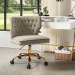 HULALA HOME Office Chair, Desk Chair, Wooden Upholstered Comfy Chair for Home and Office, Contemporary Height-Adjustable Office Chair with 5 Wheels, Tan