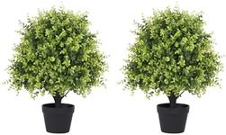THE BLOOM TIMES 2ft Boxwood Artificial Plants Outdoor Set of 2, 24" UV Resistant Faux Evergreen Topiary Ball Trees Outside Greenery, Fake Potted Bushes and Shrubs for Front Porch Patio Planter Decor