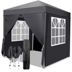 Outopee 2m x 2m Ez Pop Up Canopy Tent with 4 SideWalls, Outdoor Gazebo Portable Instant Canopy for Commercial Events, Backyard BBQ, Party, Wedding, Birthday, Grey