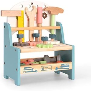 ROBUD Mini Wooden Play Tool Workbench Set for Kids Toddlers - Construction Toys Gift for 3 4 Years Old