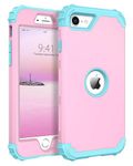 BENTOBEN iPhone SE 2022 Phone Case, iPhone SE 2020 Case, Heavy Duty 3 in 1 Full Body Rugged Shockproof Hybrid Hard PC Soft Rubber Bumper Drop Protective Girl Women 4.7 SE Cover, Light Pink/Blue Design