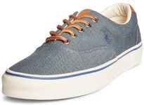 POLO RALPH LAUREN Men's Keaton Suede-Trim Herringbone Sneaker, Denim/Newport Navy, 11 UK