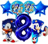 Sonic the hedgehog Balloons for Boys Birthday Decoration, Sonic Party Supplies Birthday Helium Balloons 32” Party Balloons for Kids, Baby Shower, Backdrop Decor (With Number 8)