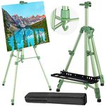 Artist Easel Stand, Aluminum Metal Adjustable Art Easel for Painting Canvases Height from 20" to 61", Painting Easel with Carry Bag for Table-Top Drawing and Displaying,Wedding Signs & Posters (Green)